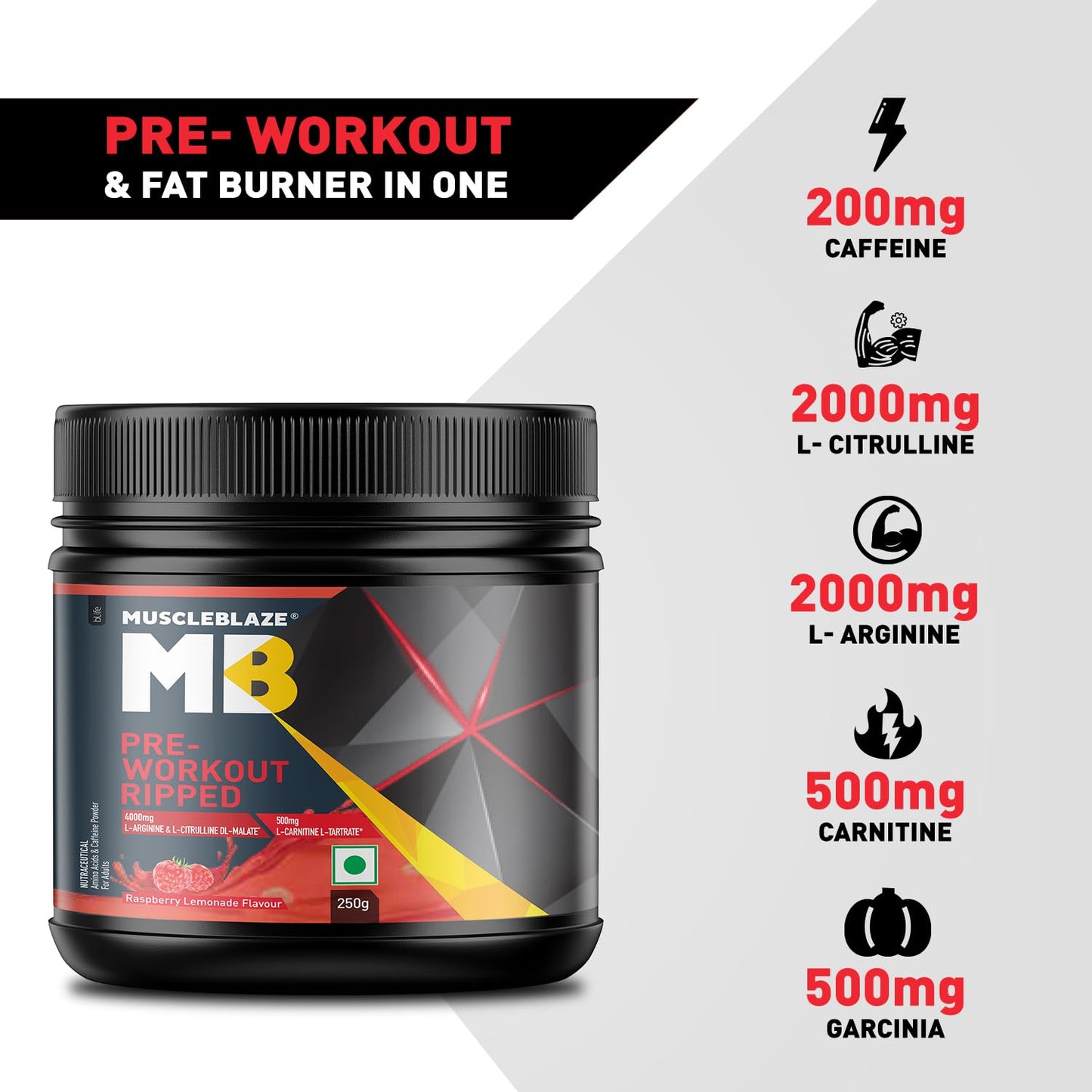 MuscleBlaze Pre Workout Ripped (Raspberry Lemonade, 250 g, 27 Servings)- image 7