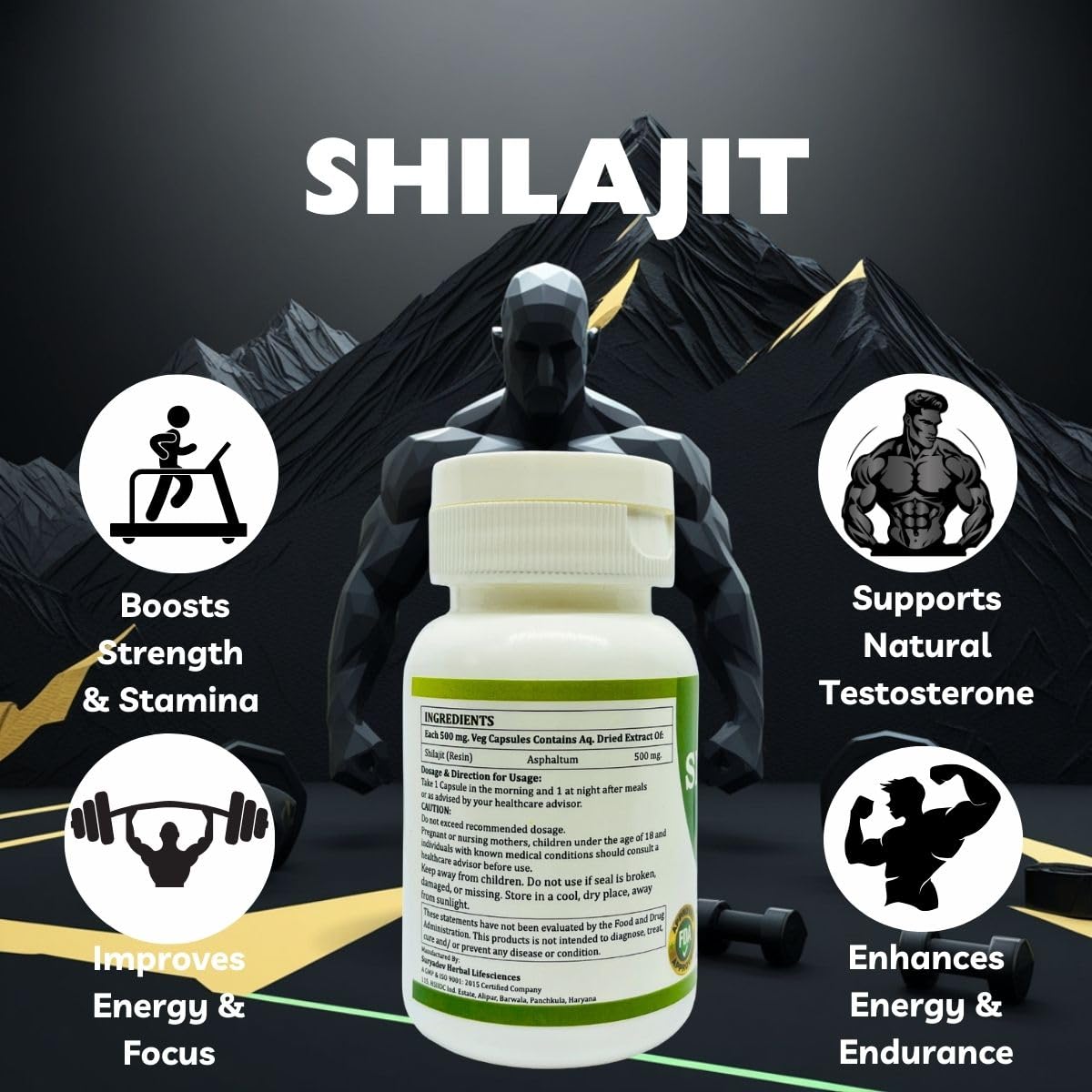 Morsan Healthcare SHILAJIT Capsules – 60 Veg Capsules | Pure Asphaltum Extract (Shuddha Shilajit) | Natural Ayurvedic Supplement | Plant-Based Wellness Formula | Pack of 1