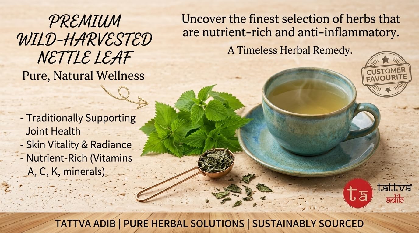 "Tattva Adih Himalayan Stinging Herbal Nettle Leaf Infusion | 50 grams, 30+ Cups I Brain Health, Hair Growth & Digestion | Caffeine-Free Nettle Leaves in Airtight Tin "