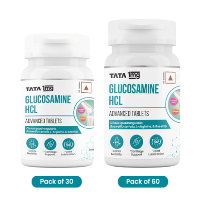 Tata 1mg Glucosamine HCL 1500 mg Tablet with Boswellia, Rosehip, Collagen, Arginine for Joint Support, For Men & Women, Non-GMO & Soy-Free (60 Tablets)