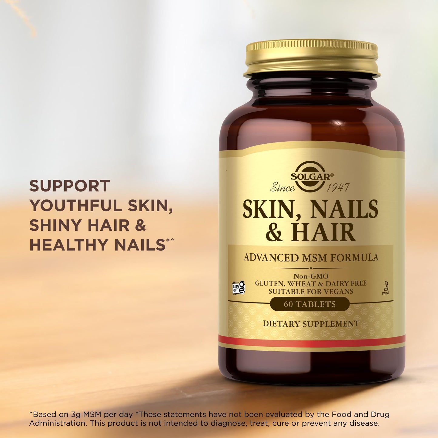 SOLGAR - Skin Nails & Hair Advanced Msm Formula 60 - Tablet, 60 Count- image 3