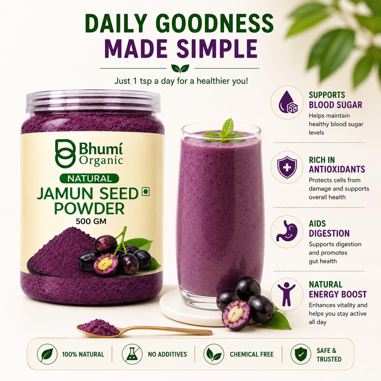 Bhumi Organic Ayurveda Jamun Seed Powder for Diabetes (500 gm) - Herbal Supplement