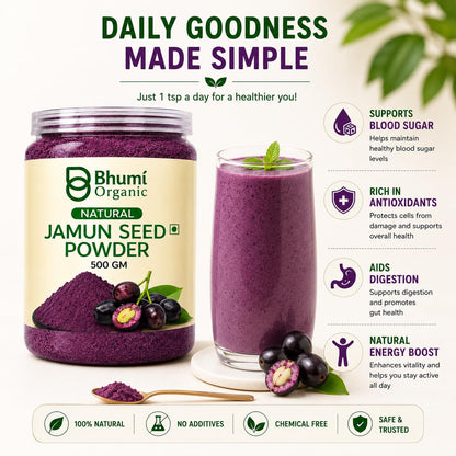 Bhumi Organic Ayurveda Jamun Seed Powder for Diabetes (500 gm) - Herbal Supplement