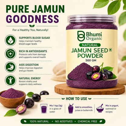 Bhumi Organic Ayurveda Jamun Seed Powder for Diabetes (500 gm) - Herbal Supplement