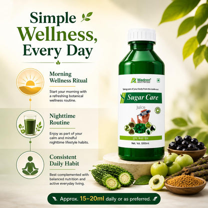 Madren Healthcare Ayurvedic Sugar Care Juice | 1 Litre | Jamun, Karela, Amla, Giloy & Aloe Vera Blend | No Added Sugar | Supports Healthy Blood Sugar Metabolism & Overall Wellness | Natural Herbal Juice