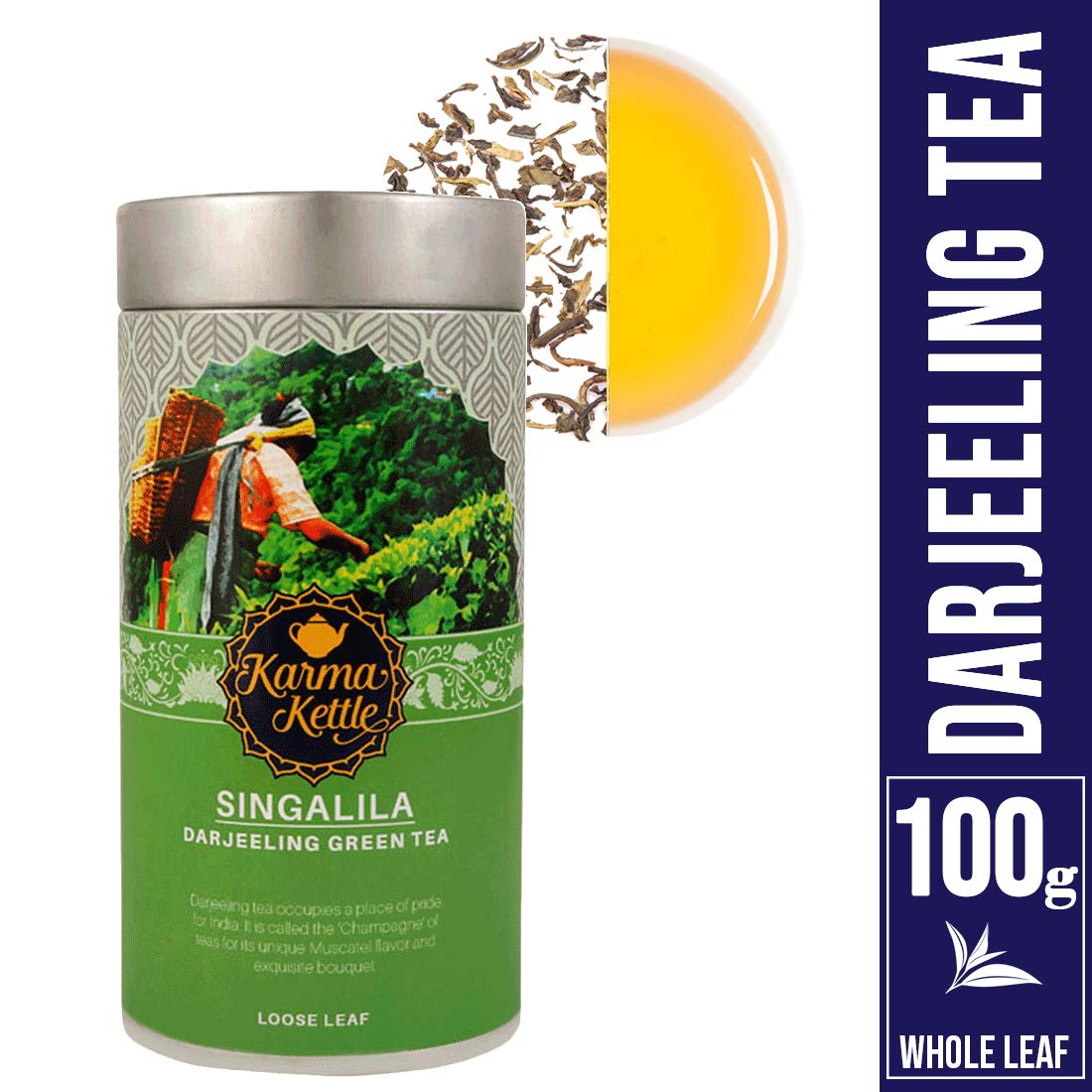 Karma Kettle Singalila Darjeeling Green Tea Loose Leaf Tin, 100 gms