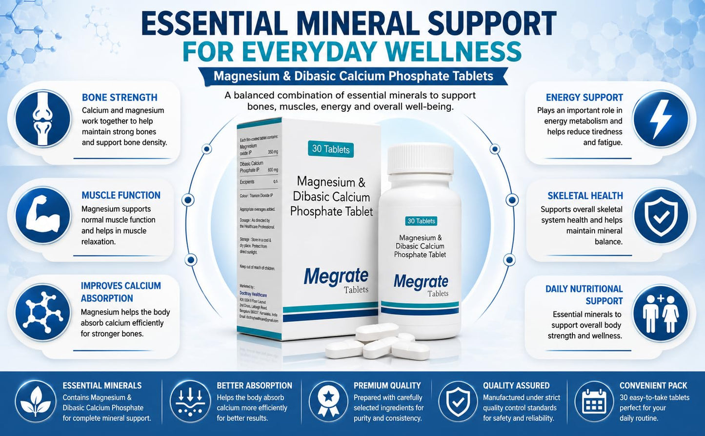 Docttray Megrate Magnesium and Dibasic Calcium Phosphate Tablets-30 Tablets