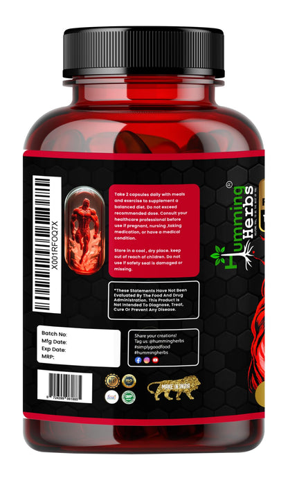 Humming Herbs Alpha Testosterone Supplement – Tribulus, Fadogia Agrestis, Epimedium (Horny Goat Weed), L‑Arginine, Beet Root, Tongkat Ali, Maca & Vitamin D3 – 120 Vegan Capsules (60 Servings)