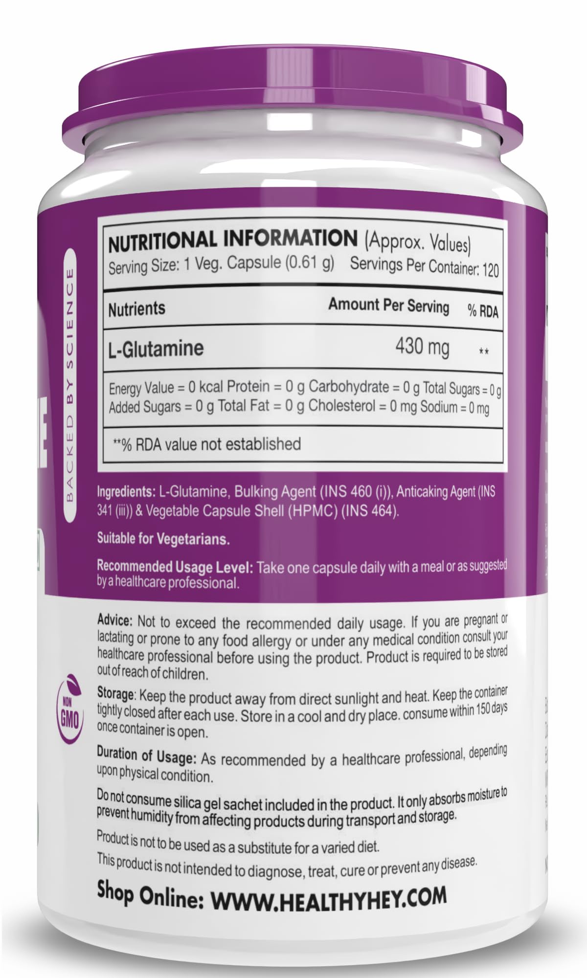 HealthyHey L Glutamine Capsules High Strength-120 Capsules