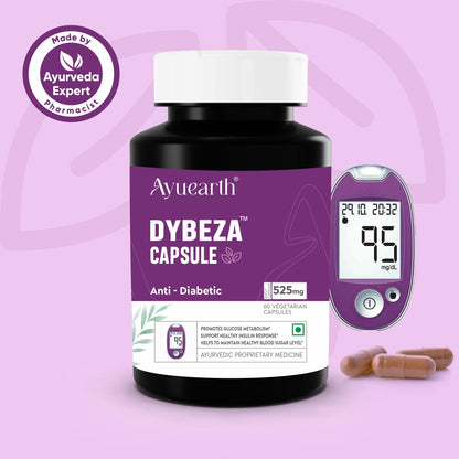 Ayuearth Dybeza | Diabetes Care Capsule | Diabetes Care Capsule Ayurvedic | Helps Control Blood Sugar Levels | Blood Sugar Control Tablets | 60 Veg Capsules