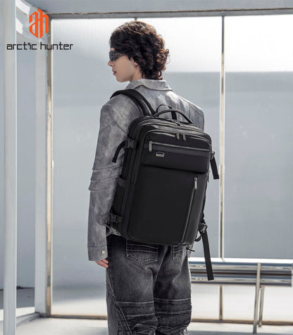 Arctic Hunter Expandable Travel Backpack For Men 35L Shockproof EVA Back Pad Water-repellent Heavy Duty & Large 17.3-inch Laptop Bag For Business Trip,Travel Abroad (Black)