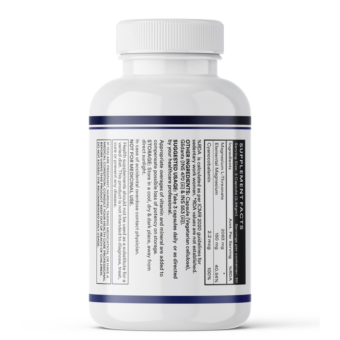 INLIFE Magnesium L Threonate Supplement 2083 mg with Vitamin B12 | Highly Bioavailable | 90 Vegetarian Capsules