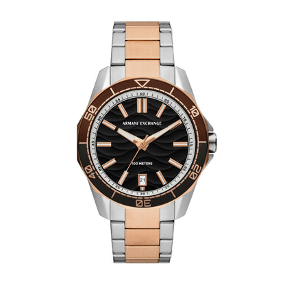 Armani Exchange Stainless Steel Analog Men's Watch-Ax1962, Dial-Color:Black, Band Color:Two-Tone