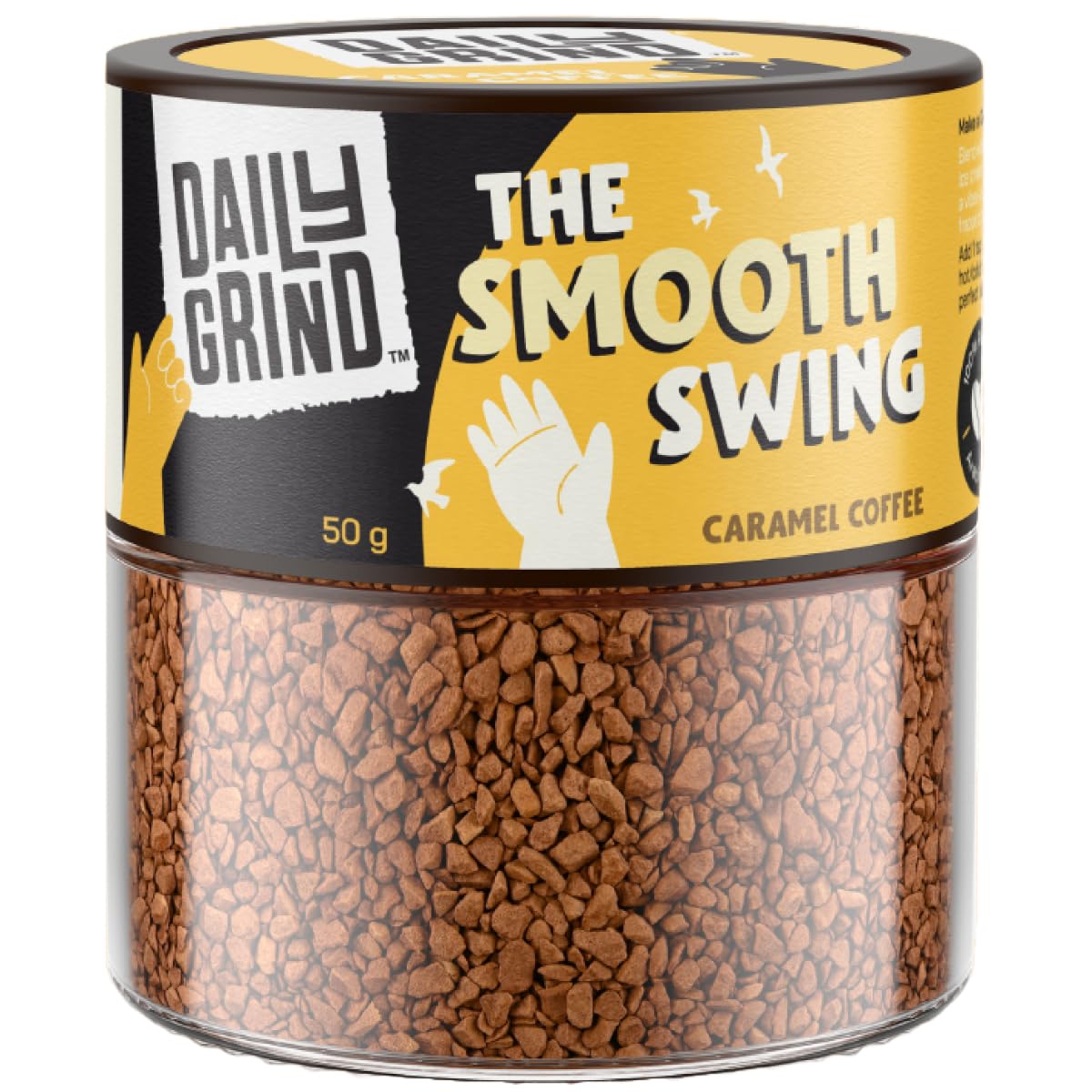 DAILYGRIND Caramel Flavoured Instant Coffee Powder 50g | Freeze-Dried Pure Arabica Coffee Granules | For Mochas, Espresso, Cappuccino, Latte, Frappes | Medium Roast Hot & Cold Coffee (25 Cups)