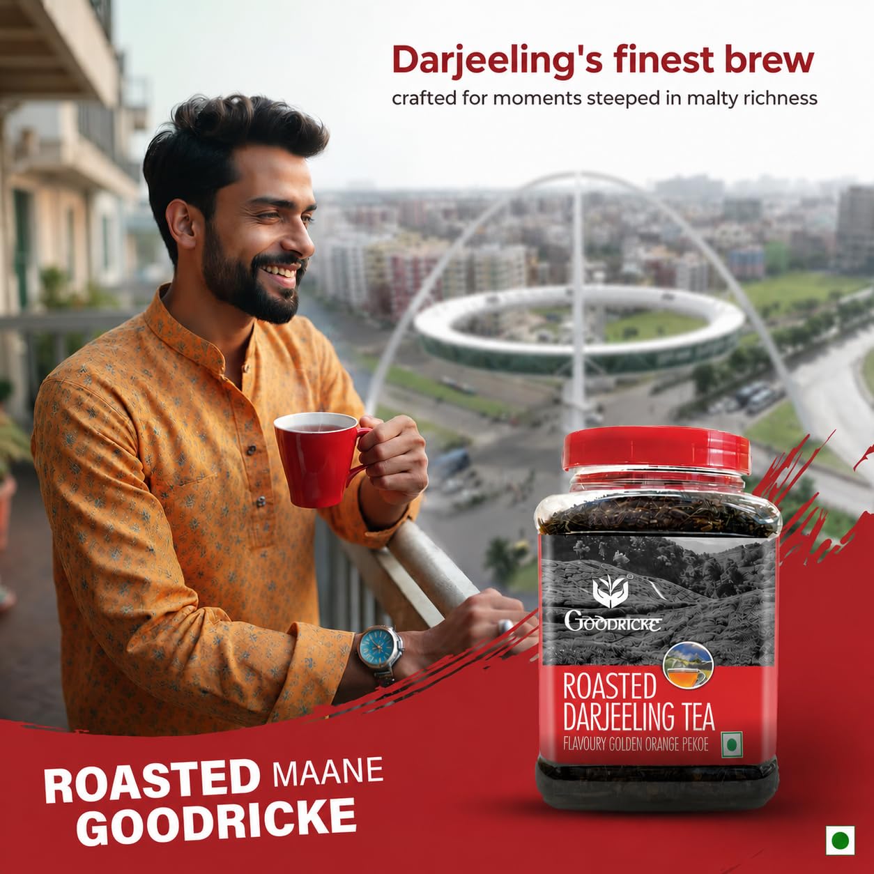 GOODRICKE Roasted Darjeeling Tea Jar – 250 g | Flavoury Golden Orange Pekoe | 100% Pure & Natural Darjeeling | Premium Loose Leaf Black | Rich Aroma & Long-Lasting Aftertaste