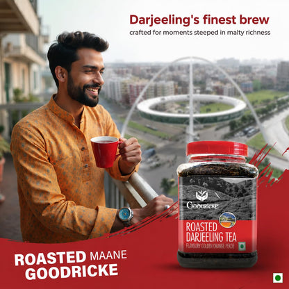 GOODRICKE Roasted Darjeeling Tea Jar – 250 g | Flavoury Golden Orange Pekoe | 100% Pure & Natural Darjeeling | Premium Loose Leaf Black | Rich Aroma & Long-Lasting Aftertaste