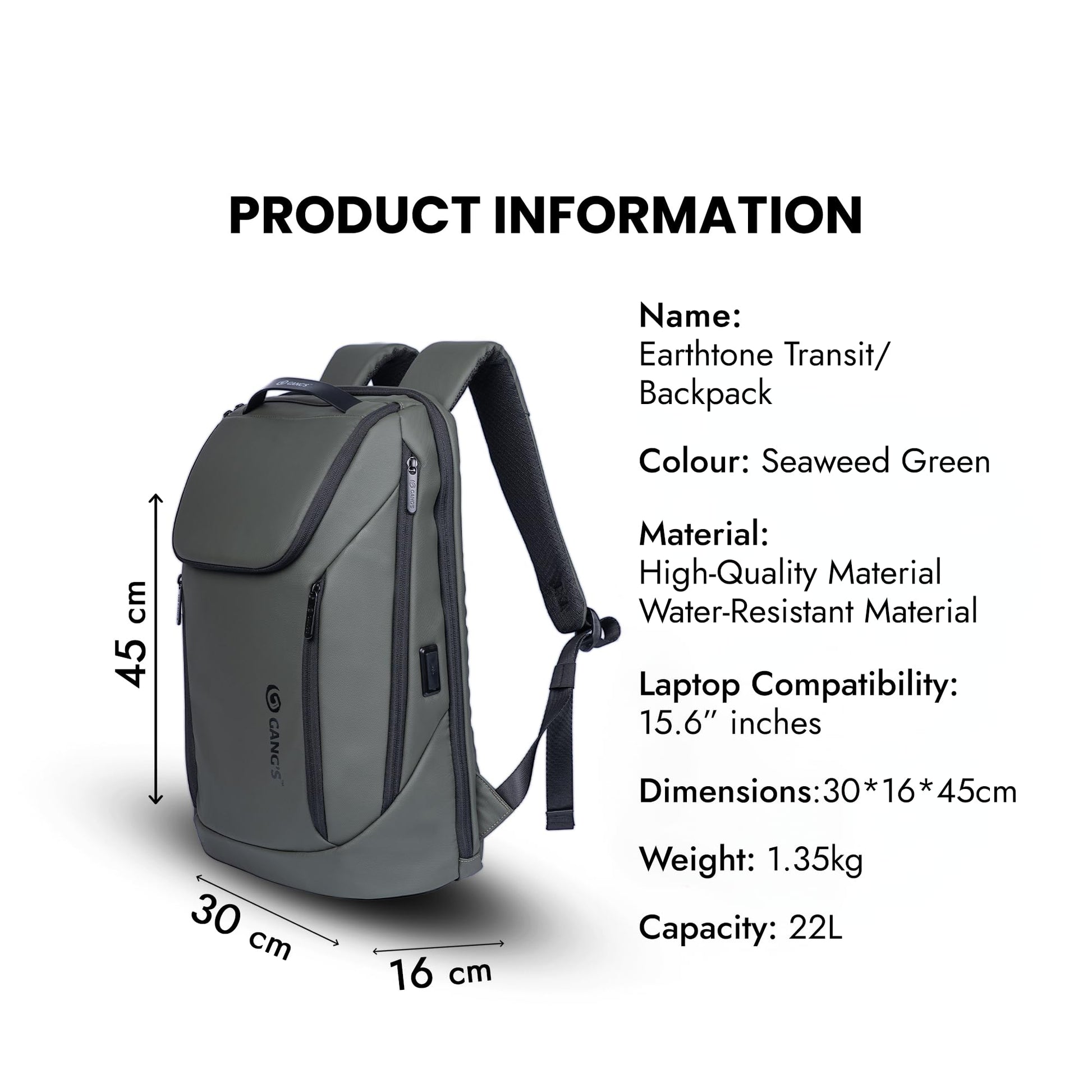 Gang's Laptop Bag | 22L | Backpack Bag, Anti Theft Backpack with USB Ch- image 8