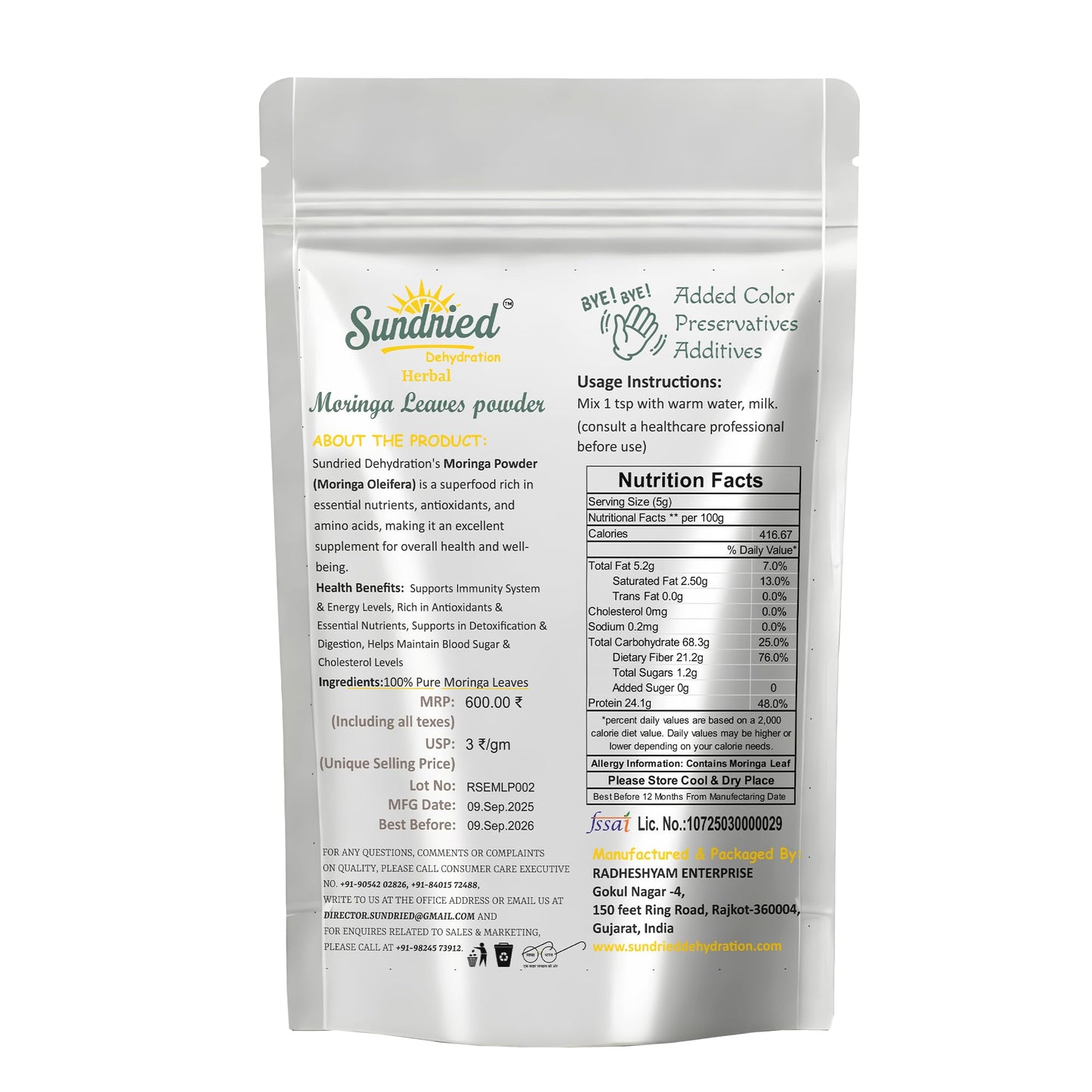 Sundried Dehydration Moringa Leaves Powder 200 gm | From Pure Drumstick Leaves Good for Immunity, Digestion, Skincare and Haircare, Murungai Powder for Energy, Rich In Vitamins & Minerals Super Food