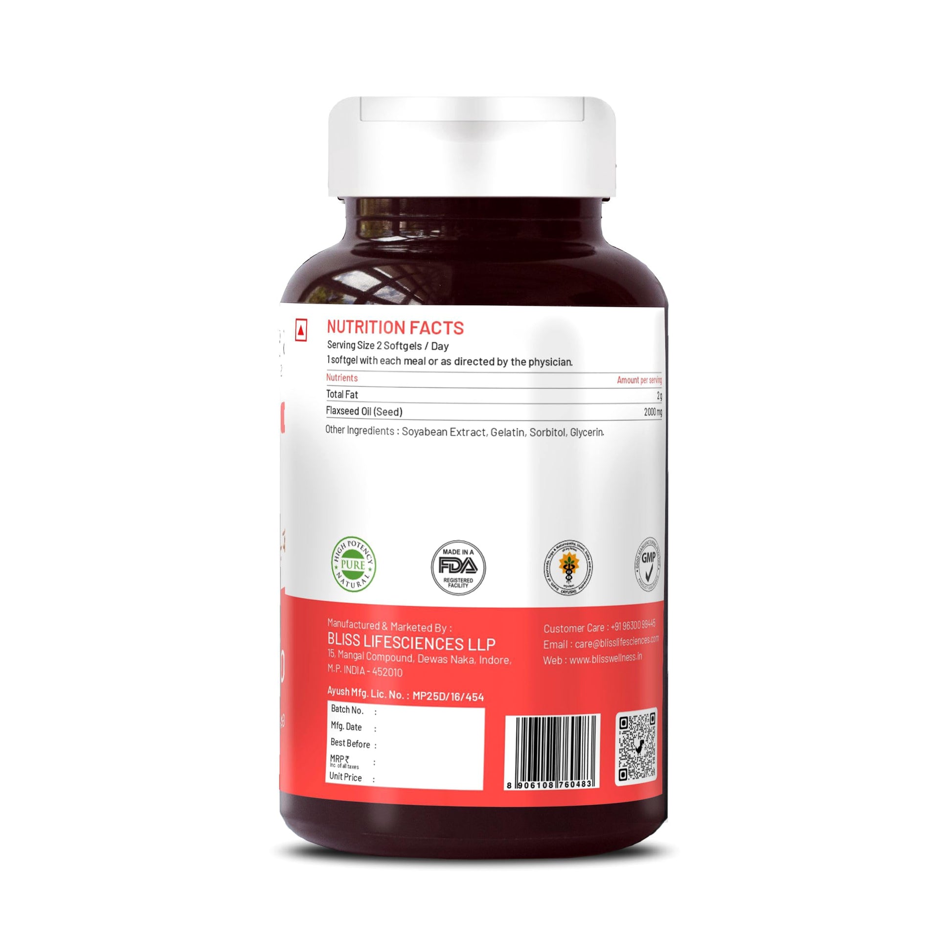 Bliss Welness Organic Flaxseed Oil 2000MG Omega 3 6 9 Cold Pressed Hear- image 7