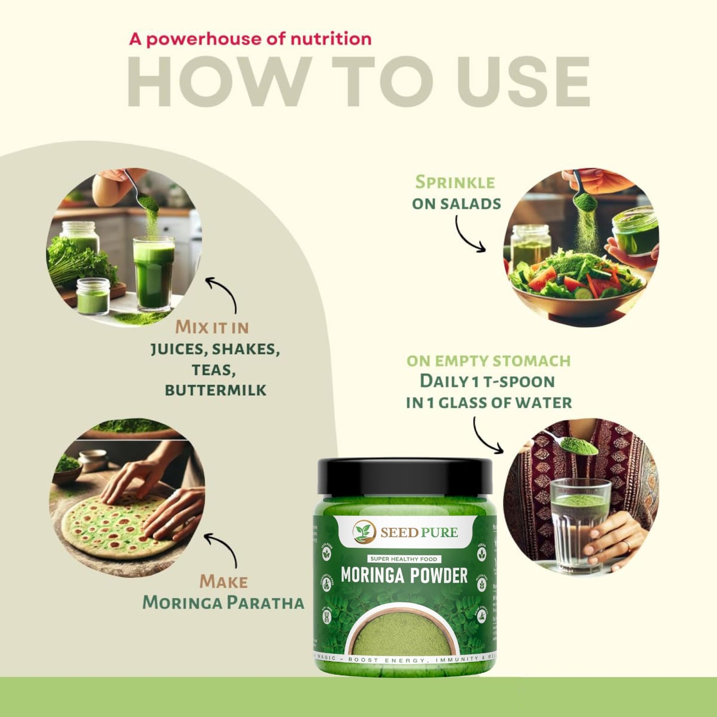 Seedpure Moringa Leaf Powder, 250g – Natural Superfood for Daily Nutrition – Herbal Supplement for Skin, Hair & General Wellness