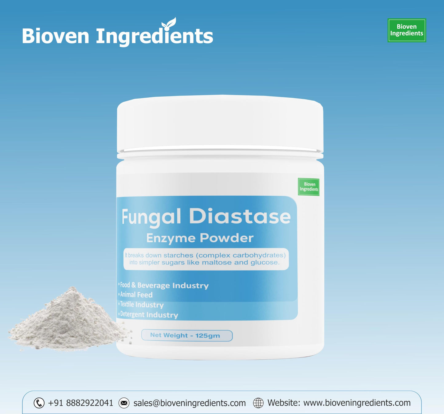 Fungal Diastase Enzyme Powder by Bioven Ingredients, Non-GMO Supplement,Helps in Dough Fermentation, Dietary Supplements/Food and Beverages