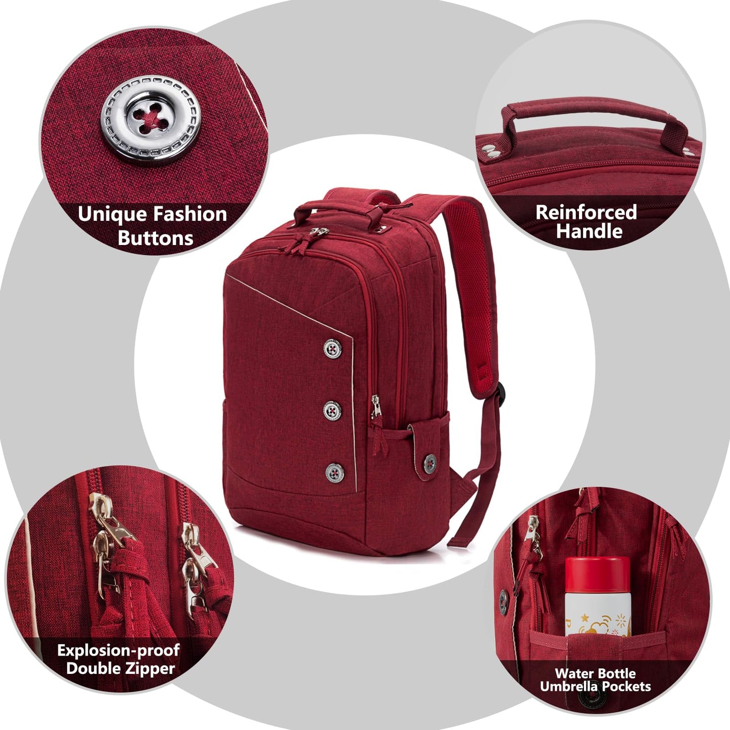 Kingslong 15.6 Inch Laptop Backpack Durable Linen Large Capacity Casual Daypack (red)