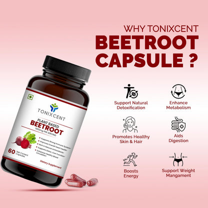 TONIXCENT Daily Detox Duo | Garlic 650mg & Beetroot 1000mg Capsules Combo | Supports Cholesterol, Blood Pressure & Circulation | Odorless Formula with Nitrates & Antioxidants | 60+60 Veg Capsules