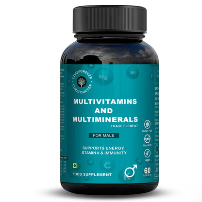 CUREFOREVER Multivitamin Tablet for Men (60 Tablets) | Multivitamin & Multimineral with 27 Key Nutrients – Vitamin C, D3, K2, B12, Biotin & Zinc | Energy, Stamina & Immunity Support