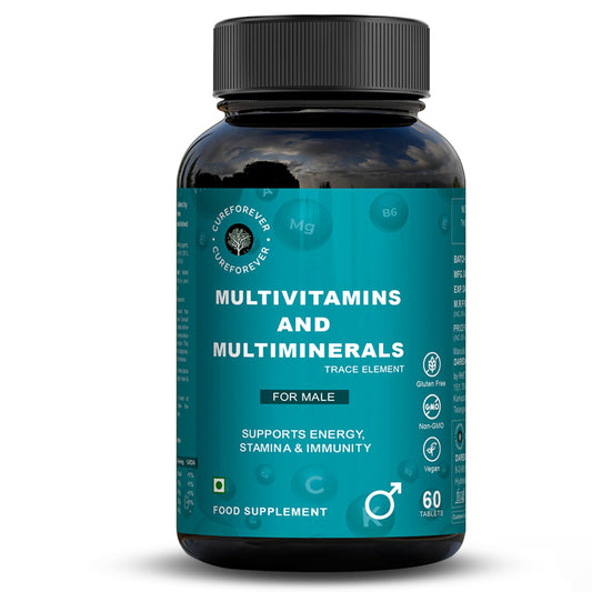 CUREFOREVER Multivitamin Tablet for Men (60 Tablets) | Multivitamin & Multimineral with 27 Key Nutrients – Vitamin C, D3, K2, B12, Biotin & Zinc | Energy, Stamina & Immunity Support