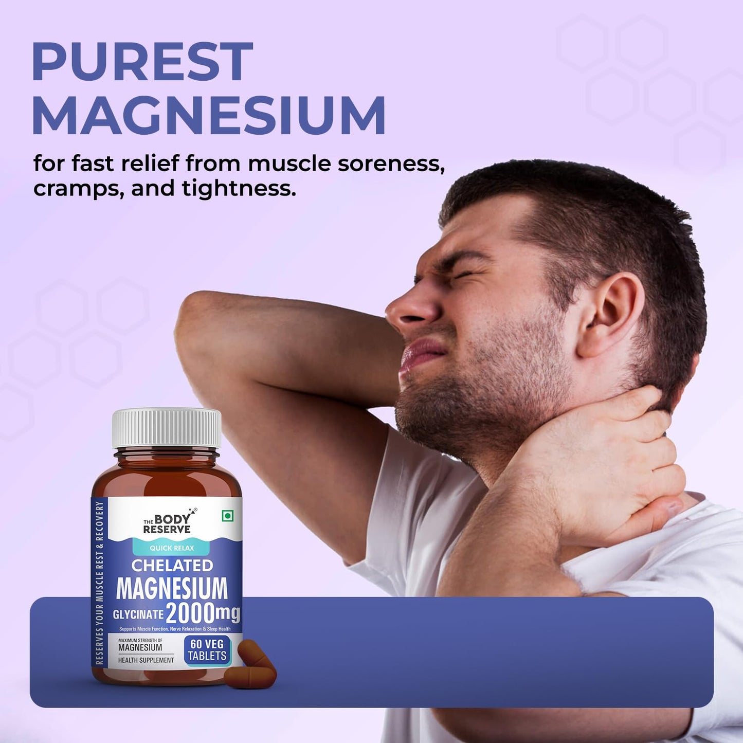 The Body Reserve Magnesium Glycinate Supplement 60 Veg Tablets, 2000mg Per Serving, High Absorption Chelated Form, helpful in Muscle & Nerve Relaxation, Better Sleep Quality for Men & Women
