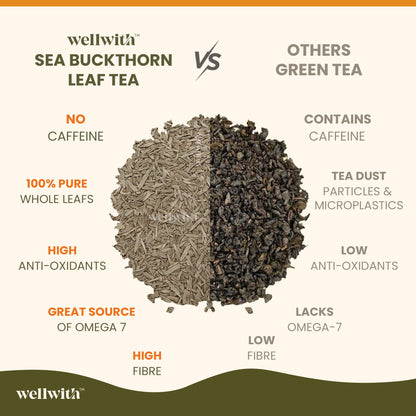 Wellwith by Ayuzera Sea Buckthorn Raw Leaves Tea, Good For Skin and Immunity, For a Healthy Lifestyle - Himalayan Seabuckthorn Herbal Leaf Tea - Pure & Natural (50g)