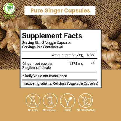 MORSAN HEALTHCARE | Ginger Capsules 500mg – 60 Count | 1 Pack | Vegetarian | Plant-Based | Herbal Supplement | No Artificial Additives | Gluten Free | Organic |