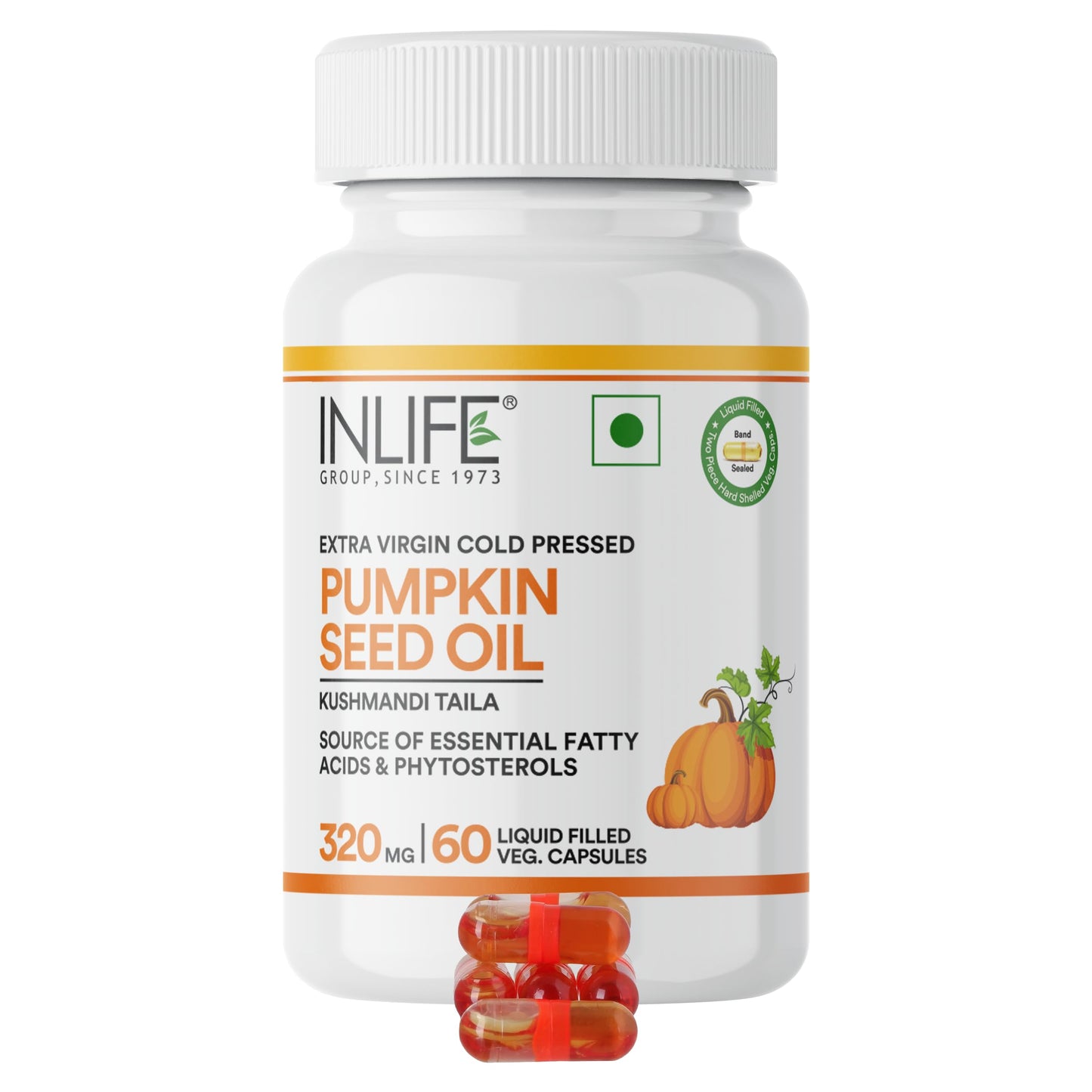 INLIFE Pumpkin Seed Oil, Extra Virgin Cold Pressed, Plant Based Phytosterols, Hair & Prostate Health, Men Women, 60 Veg Capsules