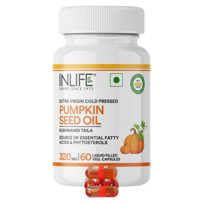 INLIFE Pumpkin Seed Oil, Extra Virgin Cold Pressed, Plant Based Phytosterols, Hair & Prostate Health, Men Women, 60 Veg Capsules