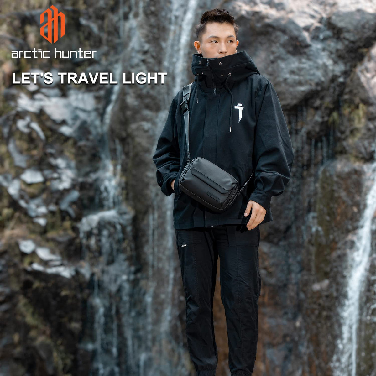 Arctic Hunter Sling Bag for Men Small 2.8L Side Bag Sleek Crossbody Bag for upto 8" iPad Premium Shoulder Bag for Travel Water-resistant Messenger Bag for Office Daily Casual, Black