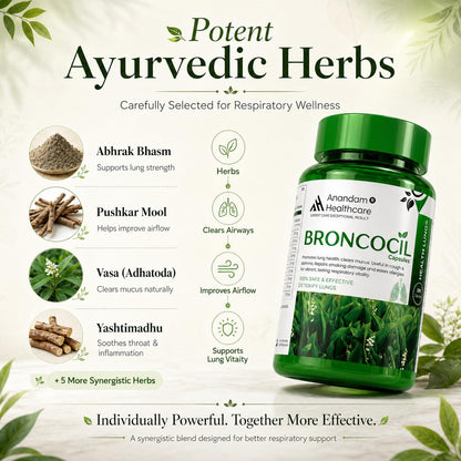 Lung Detox & Cleanse Capsules for Smokers & Pollution | Ayurvedic Respiratory & Breathing Support Supplement | Mucus & Airway Cleansing | Daily Lung Health Detox from Within | Broncocil for Men & Women