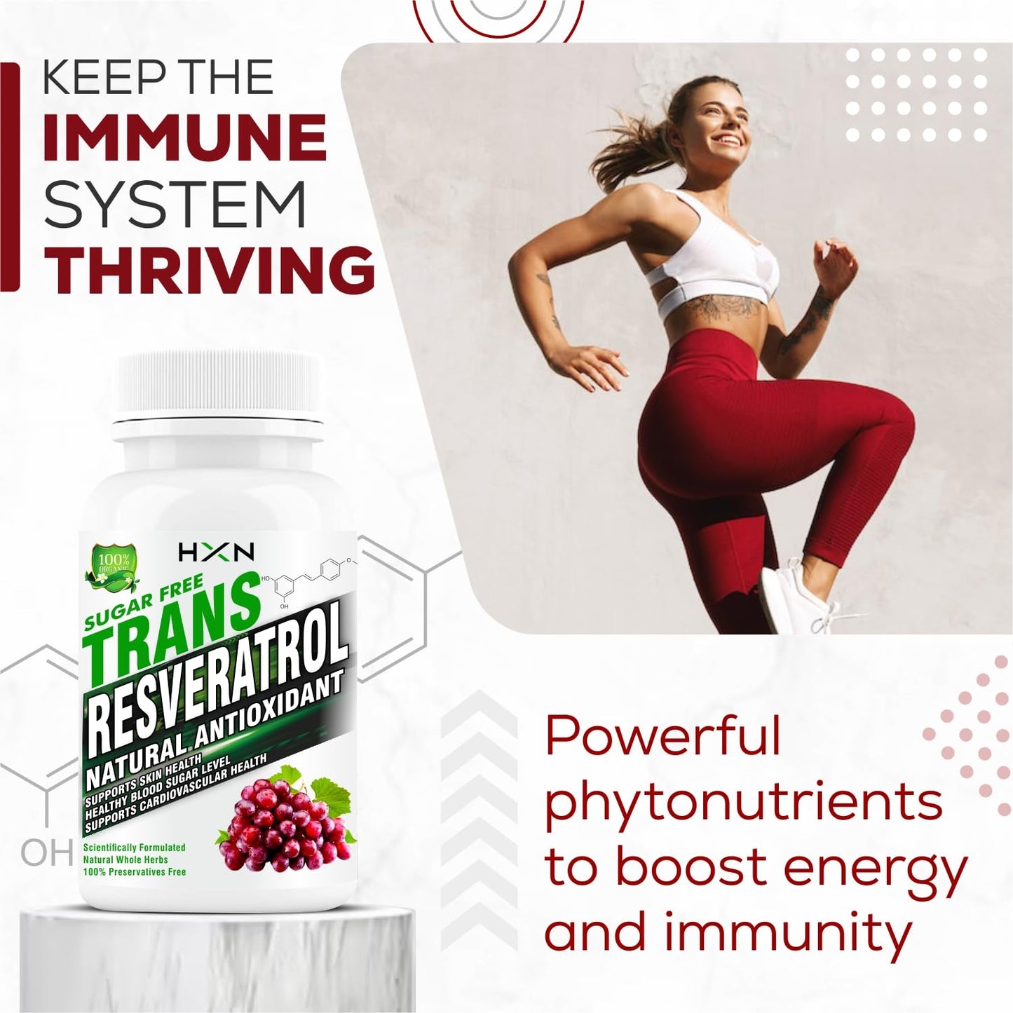 HXN Resveratrol 500mg Supplements With Grape Seed Extract, Quercetin Powder, Pomegranate To Balance Cholesterol, Antioxidant & Heart Health Care-60 Tablets (Pack 1)