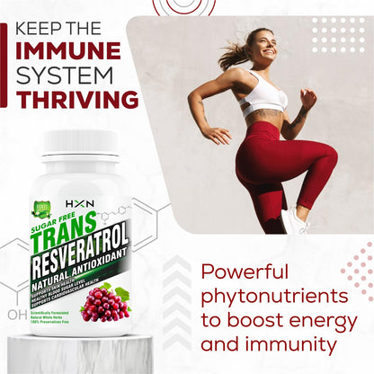 HXN Resveratrol 500mg Supplements With Grape Seed Extract, Quercetin Powder, Pomegranate To Balance Cholesterol, Antioxidant & Heart Health Care-60 Tablets (Pack 1)