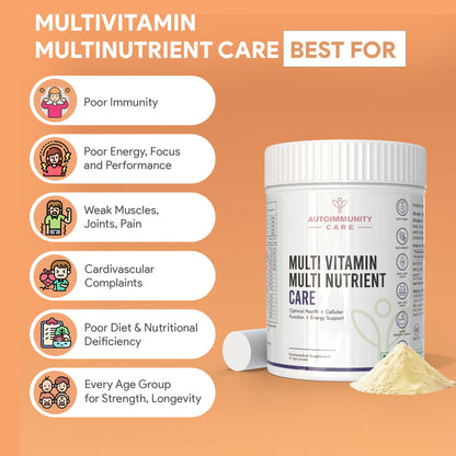 Autoimmunity Care Multi-Vitamin Multi Nutrient Care - Daily Multivitamin with A, D, E, K, B-Complex, C, Multiminerals, Micronutrients for Optimal Health, Cellular Function, Energy Support