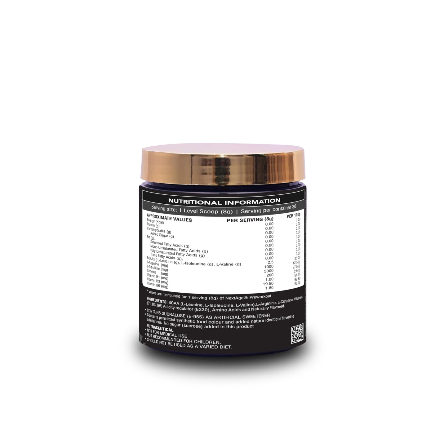 Nextage Nutrition Pre-Workout with L-Arginine, L-Citrulline, BCAA, Caffeine & Vitamins – Naturally Flavoured, 240g