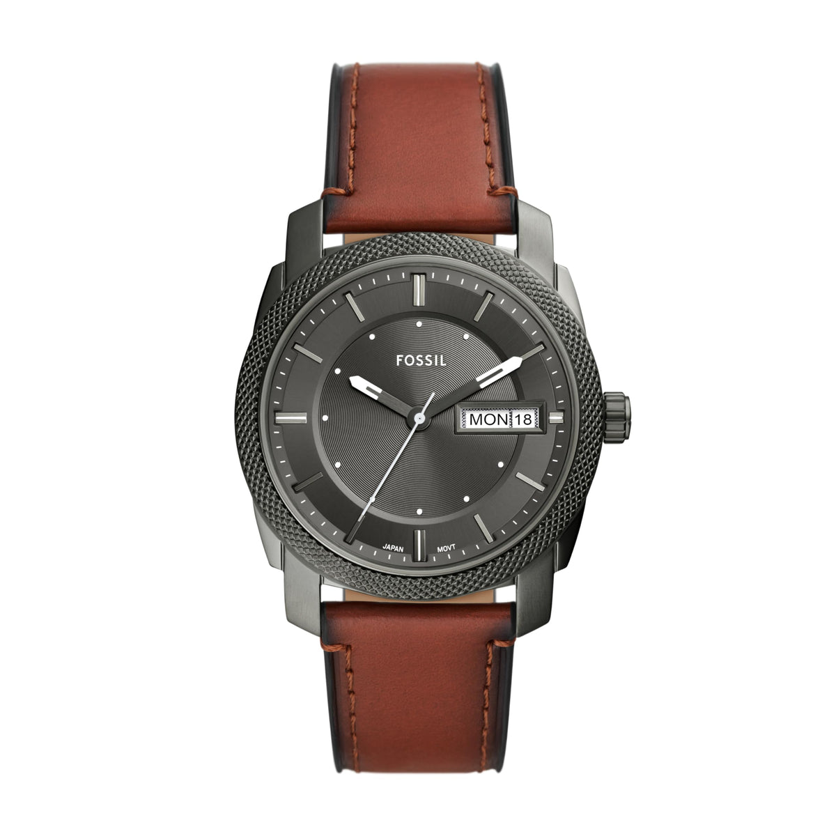 Fossil Leather Machine Analog Gray Dial Men's Watch-Fs5900, Band Color:Brown, Dial_Grey