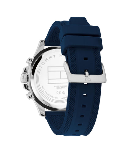 Tommy Hilfiger Men's Multifuction Stainless Steel & Navy Blue Silicone Strap Blue Dial Analog Watch