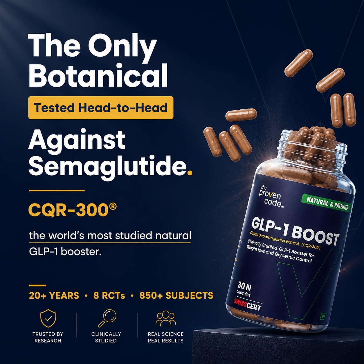 The Proven Code GLP-1 Boost | CQR-300® 300mg | Natural GLP-1 Support Supplement | Appetite Control, Craving Control | Cissus Quadrangularis Extract | 30 Veg Capsules