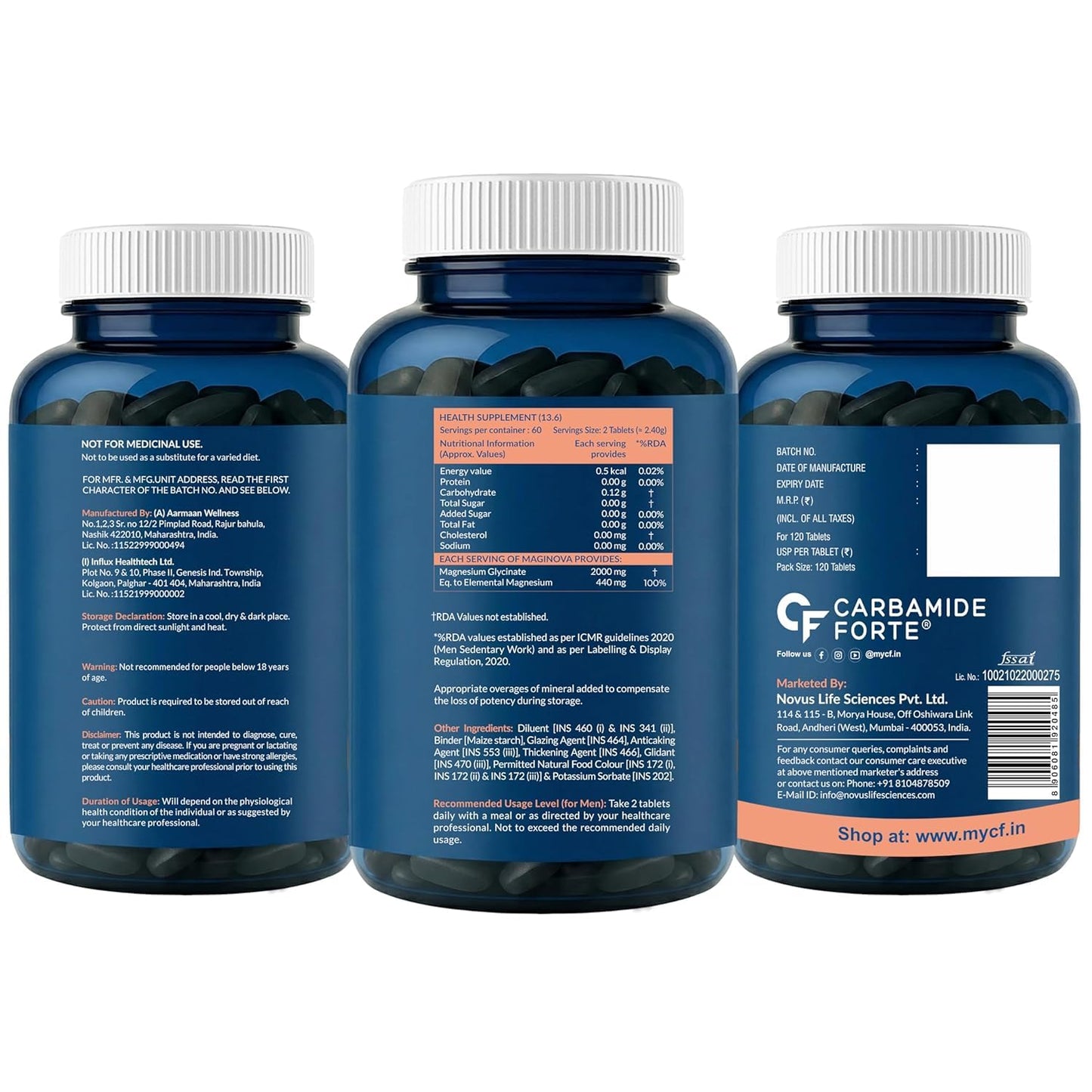 Carbamide Forte Chelated Magnesium Glycinate Supplement 2000mg Per Serving | Magnesium Supplement Supports Muscle Recovery & Better Sleep - 120 Veg Tablets