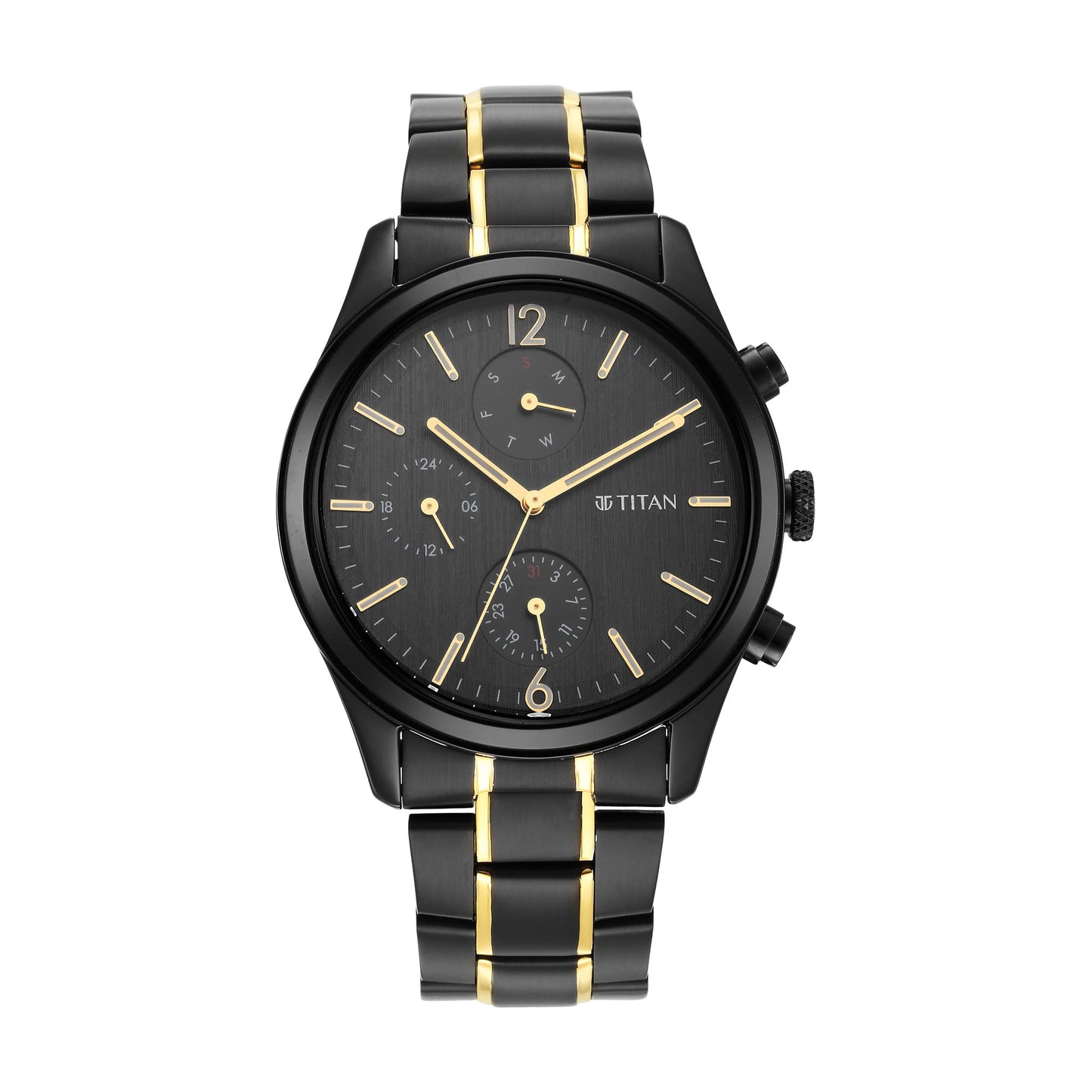 Titan Classique Quartz Analog Black Dial Two Toned Black and Gold Stainless Stee