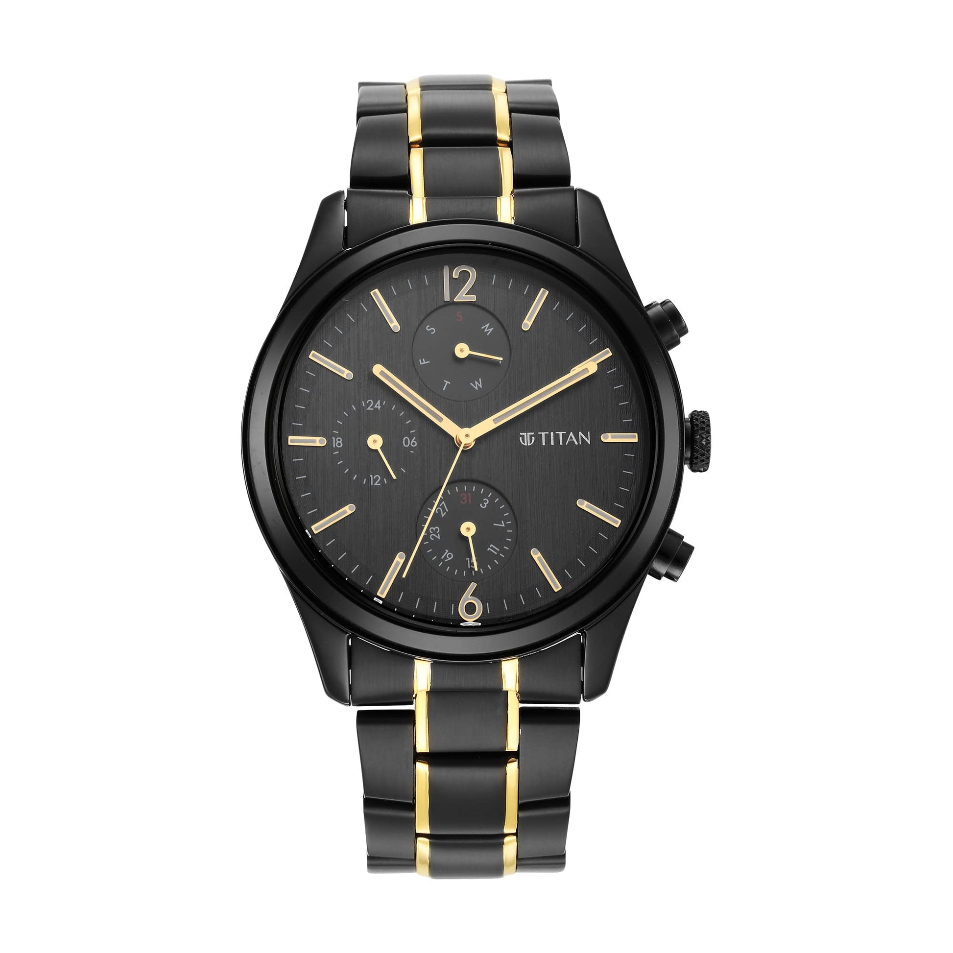 Titan Classique Quartz Analog Black Dial Two Toned Black and Gold Stainless Stee