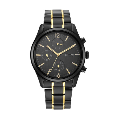 Titan Classique Quartz Analog Black Dial Two Toned Black and Gold Stainless Stee