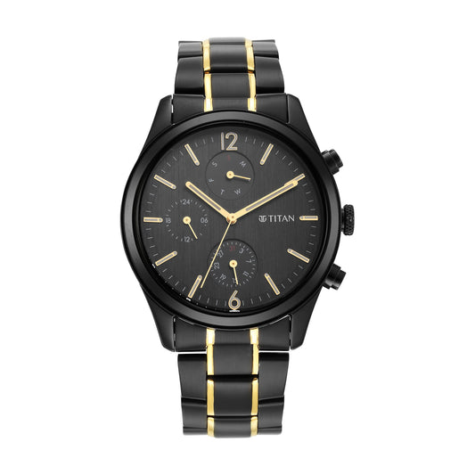 Titan Classique Quartz Analog Black Dial Two Toned Black and Gold Stainless Stee