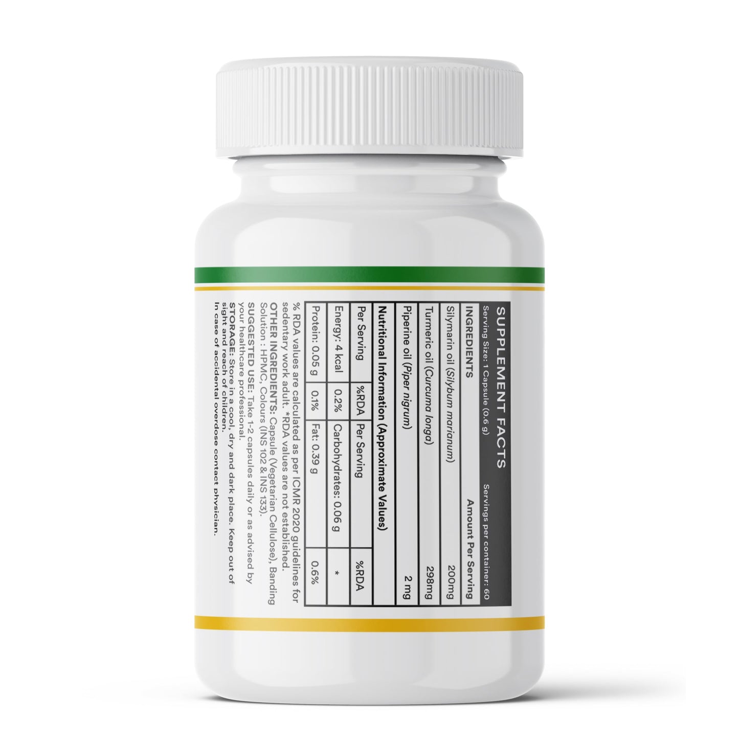 INLIFE Silymarin Oil Capsules 200 mg with Turmeric & Piperine | For Men & Women | 60 Vegetarian Capsules