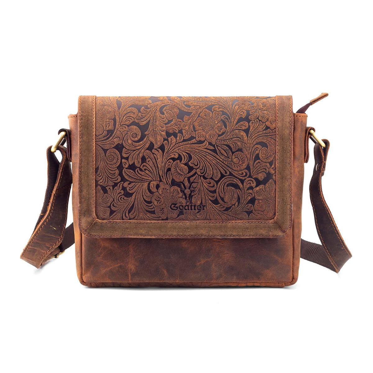 Goatter Hunter Leather Floral Sling Bag for Girls and Women,Brown